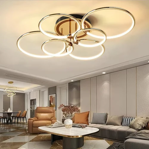 ZEUOPQ Deckenleuchten Deckenlampen 6 Ring Design Beleuchtung, mit Fernsteuerung, LED fest integriert, Warmes Licht, Natürliches Licht, Weißes Licht, 6 Köpfe, 3 Modi Lichtfarben, Montiert: 96cm Durchmesser 39cm hoch