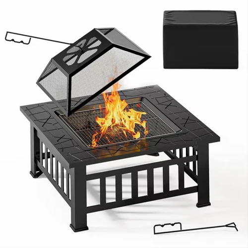 BEALIFE Feuerschale,Holzkohlegrill Schürhaken, 2-in-1 BBQ Grill, Feuerstelle für Garten