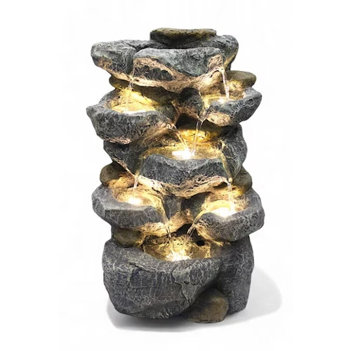 ARNUSA Gartenbrunnen Zimmerbrunnen Wasserfall BK802 Gartendekoration Springbrunnen mit Beleuchtung komplett Set